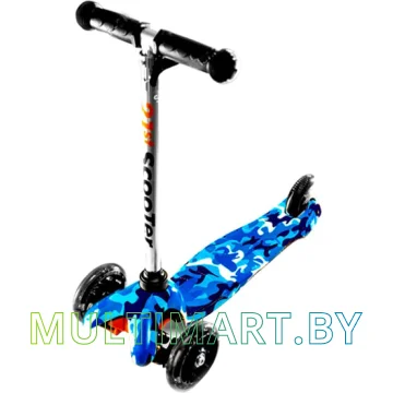 Самокат 21st Scooter Mini BL 038Z милитари голубой, прозрачные колёса